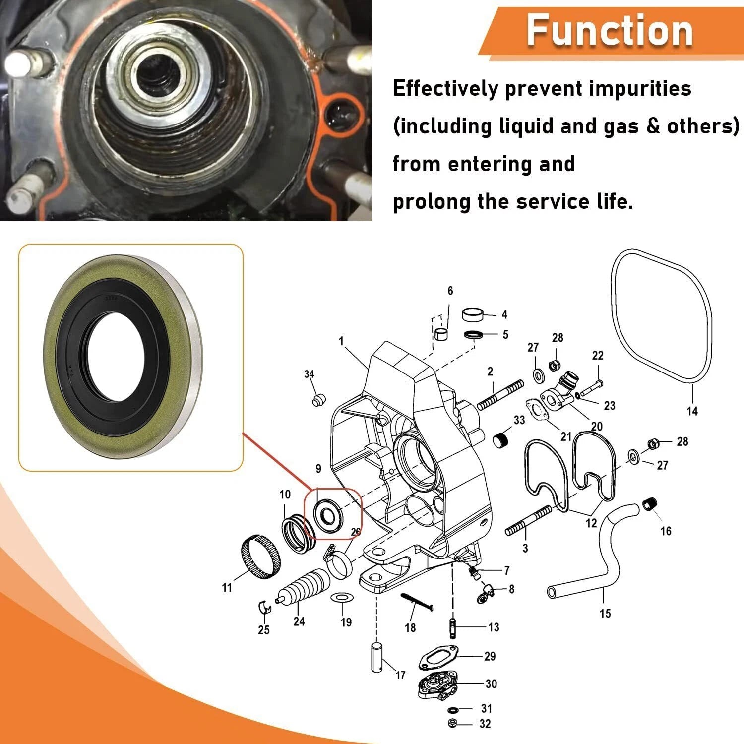 2pcs Gimbal Bearing Oil Seal for Mercruiser Alpha One Gen 1 2 (26-88416)