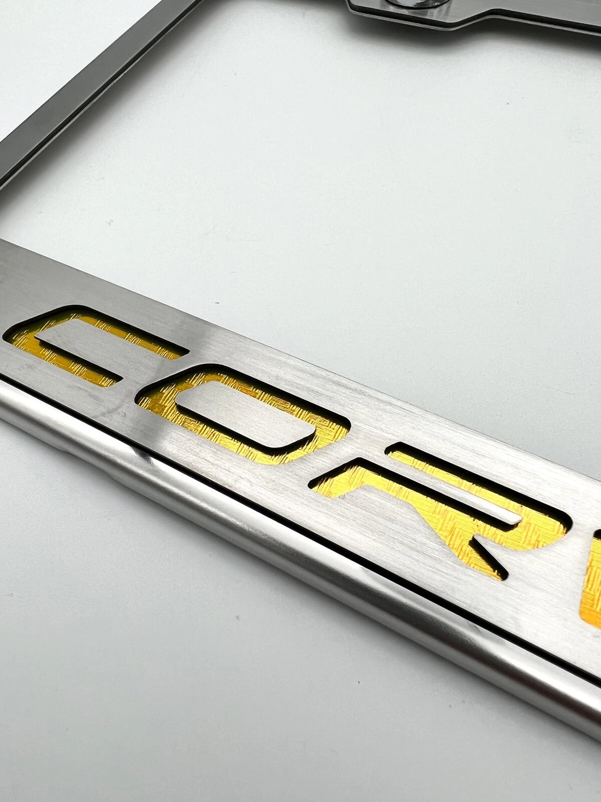 Stainless Steel License Plate Frame with Yellow Carbon Fiber for Corvette (C7) (2014–2019)