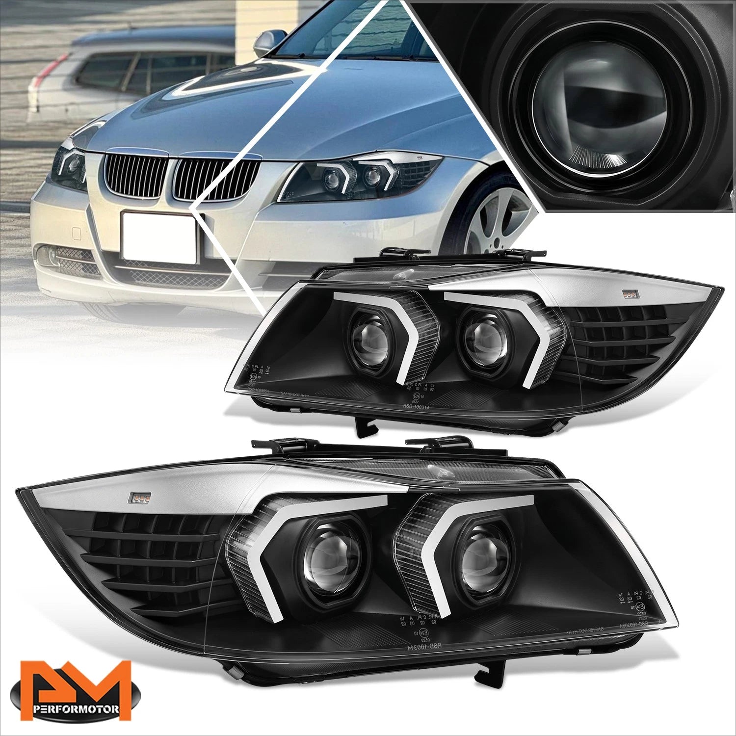 Black LED Projector Headlights for BMW 323i 325i 330i 335i XI (2005–2008)