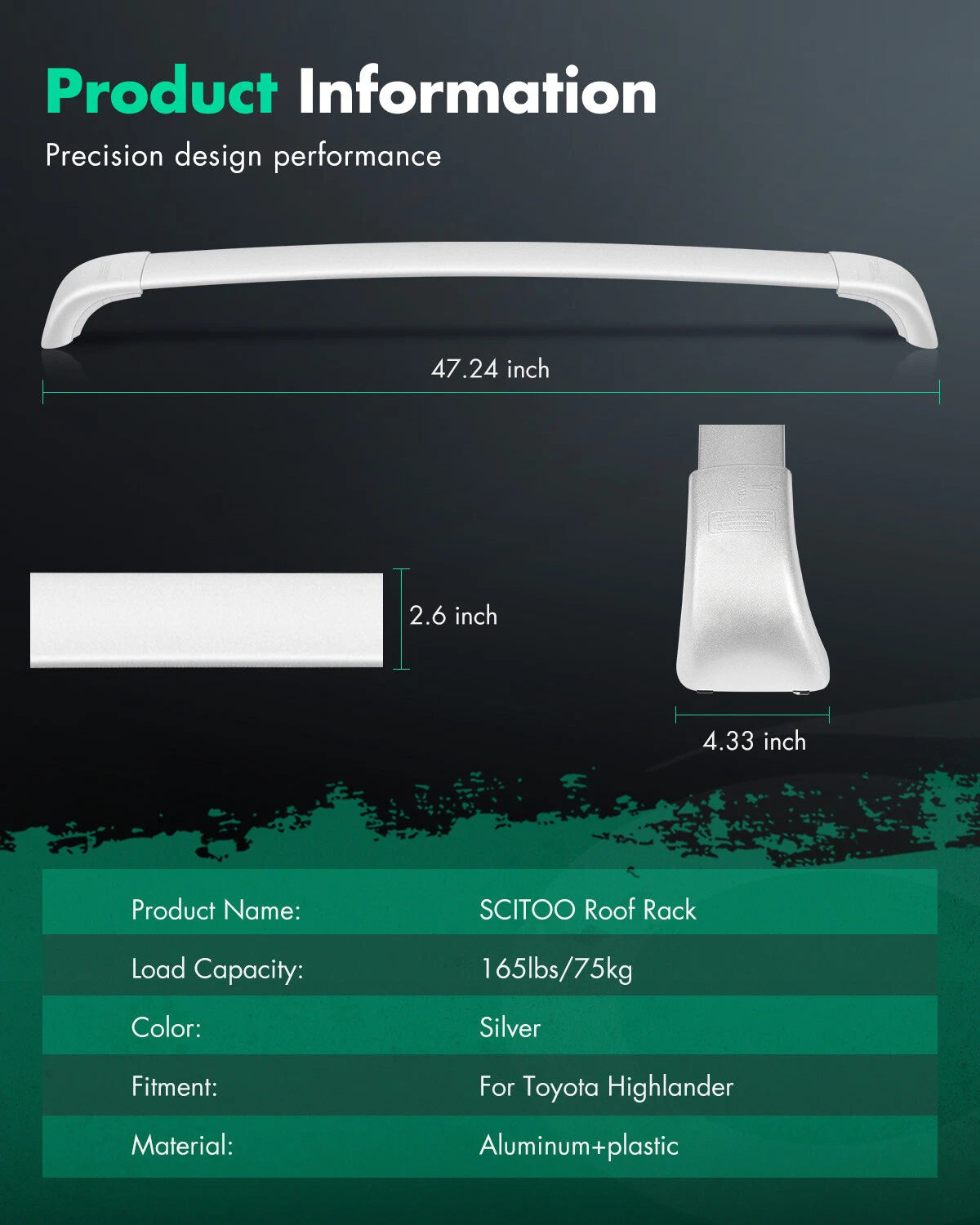 Roof Rack Aluminum Cross Bar for Toyota Highlander (2014–2019)