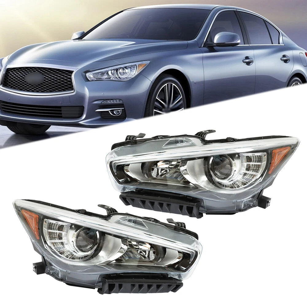 Set of 2 Chrome LED Headlight Headlamps for Infiniti Q50 (2014â2017)
