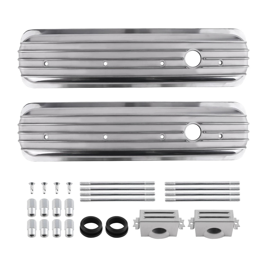 2X Fabricated Aluminum Valve Covers Center Bolt for SBC Small Block Chevy