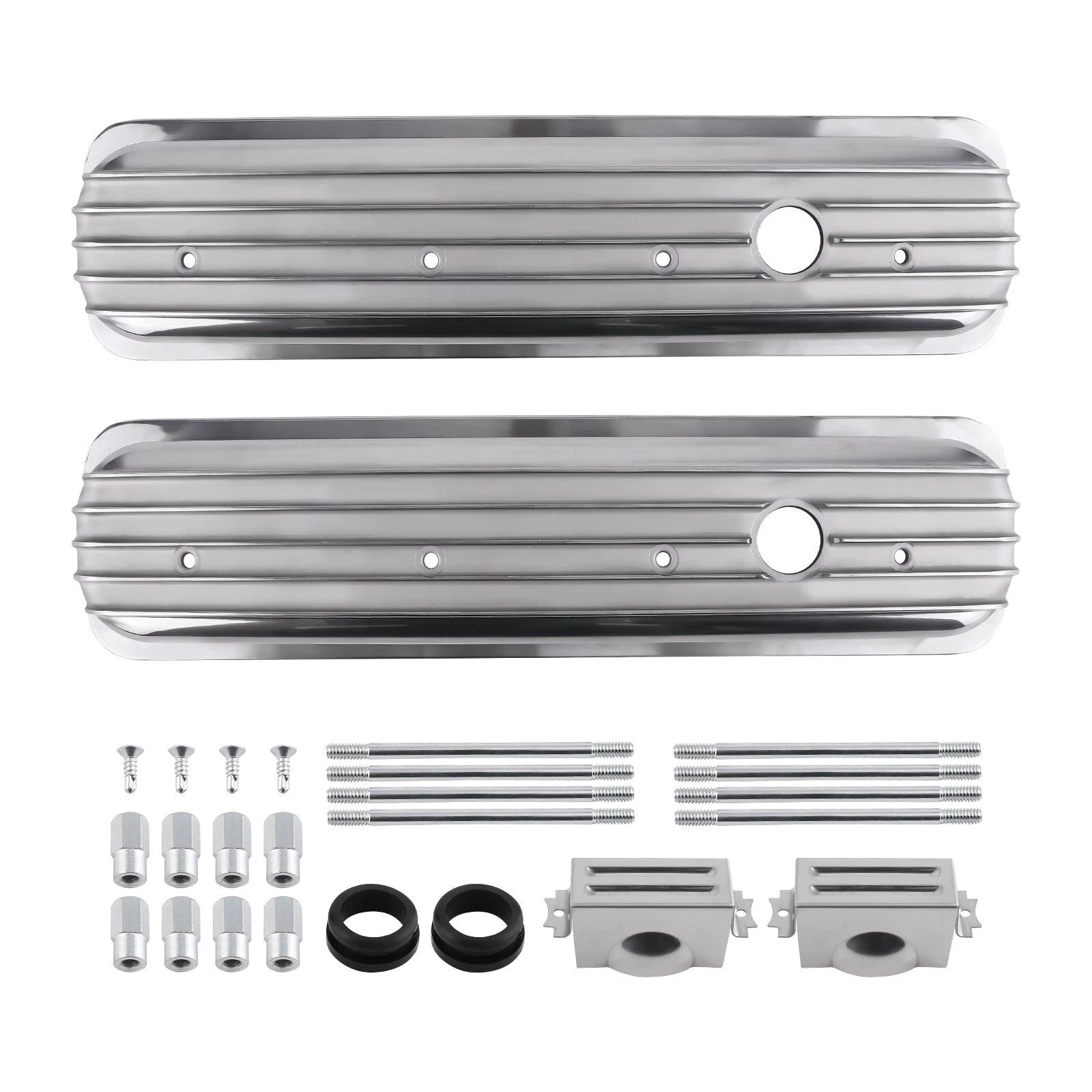 2X Fabricated Aluminum Valve Covers Center Bolt for SBC Small Block Chevy
