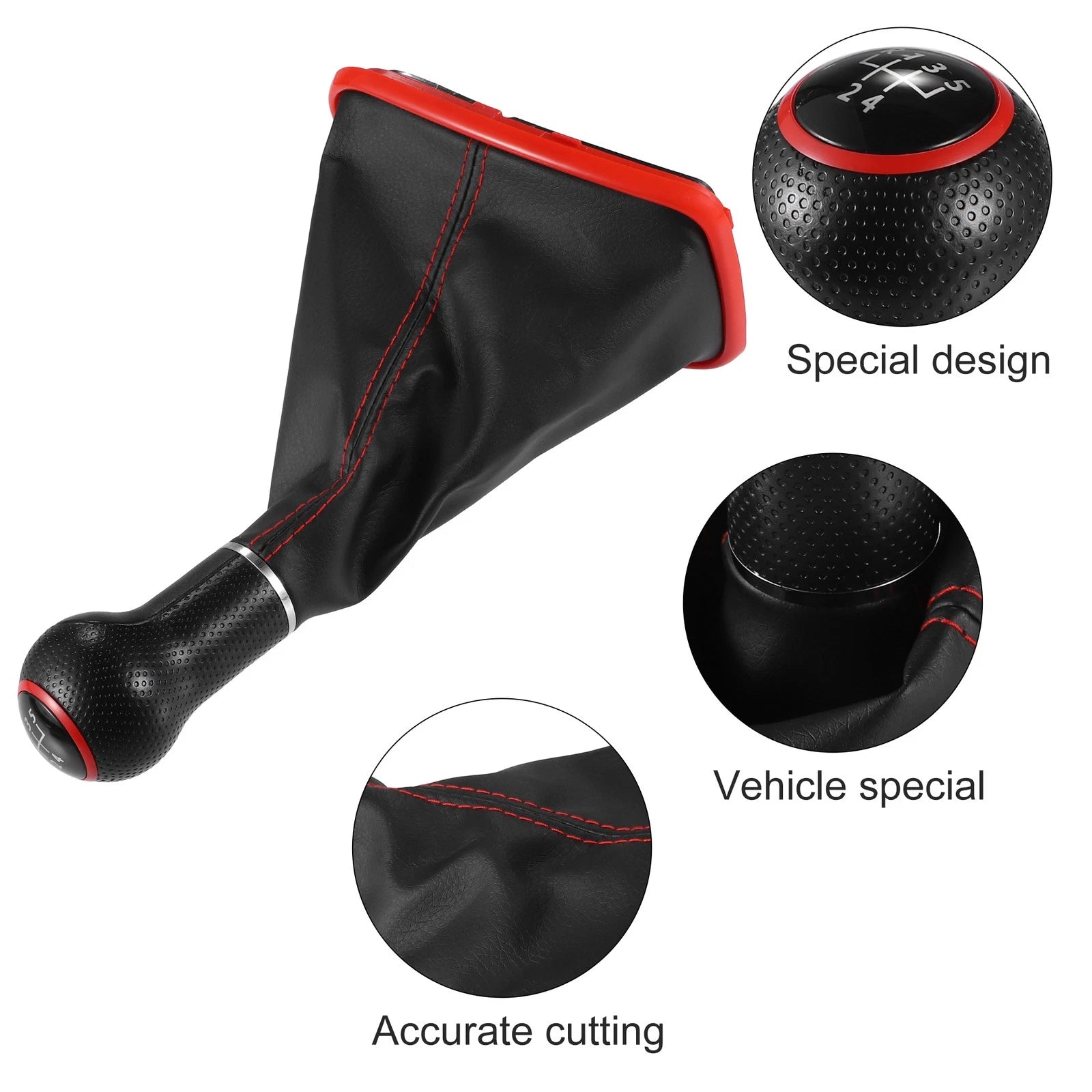 5 Speed Gear Shift Knob Boot with Red Base for Volkswagen Golf (1998–2006)