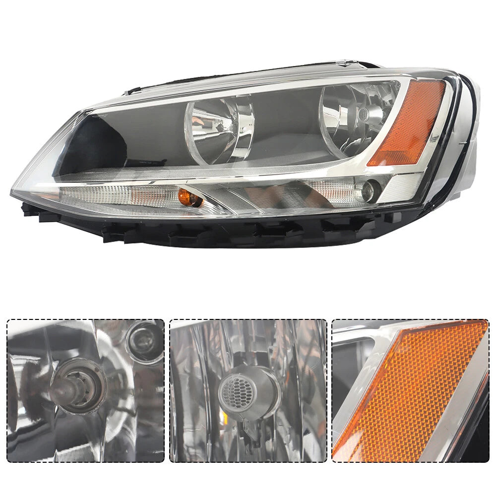 Set of 2 Headlights for Volkswagen Jetta (2011–2018) Halogen Black