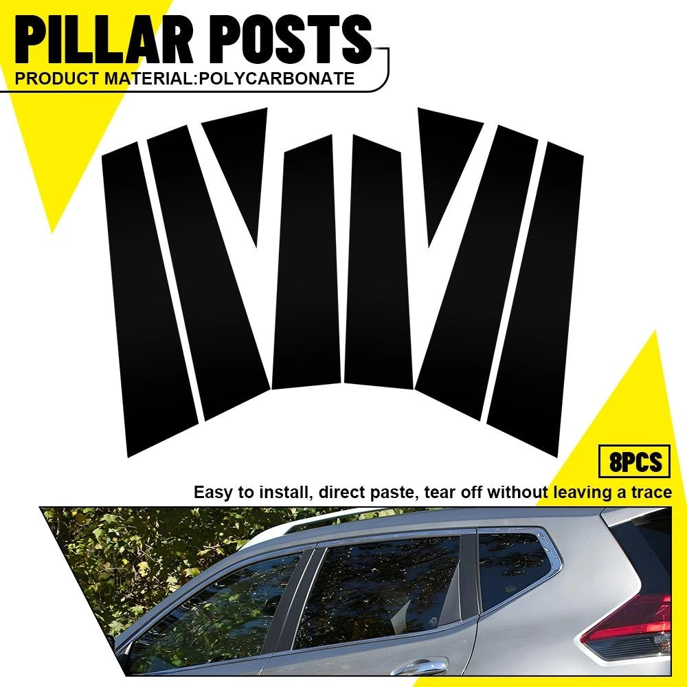 8PCS Window Pillar Posts Door Trim Kit for Nissan Rogue (2014–2020) Black