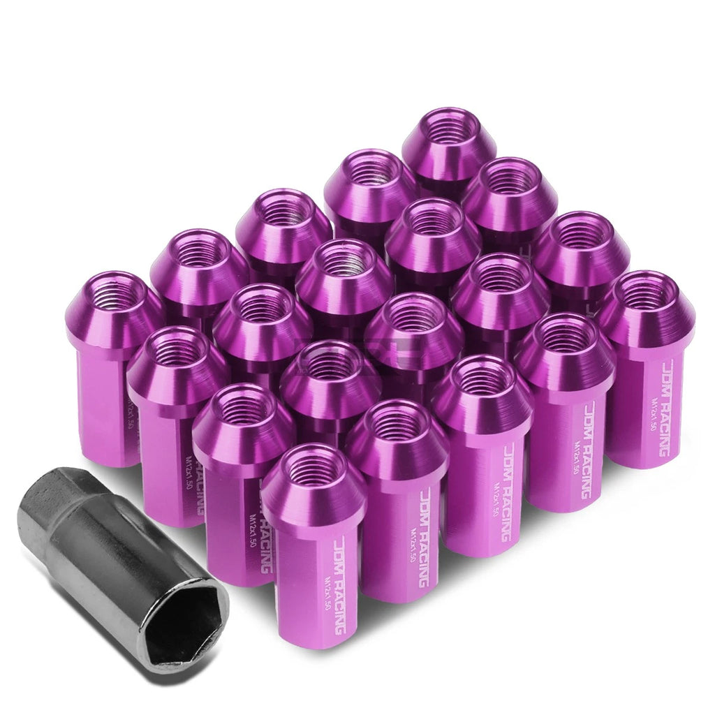 20 PCS Closed End M12x1.5 50mm Tall Purple Aluminum Lug Nuts + Adapter