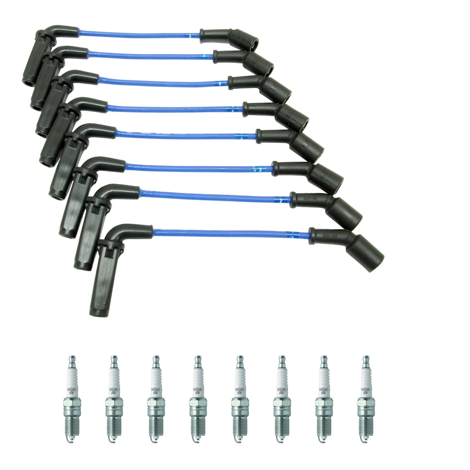 NGK Wire Set & 8 V-Power Spark Plugs for Sierra 2500 HD, Suburban 2500