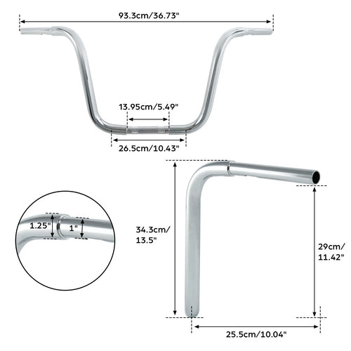 1 1/4" Ape Hanger Handlebar for Harley Sportster FLST FXST (Fits 14" Rise)