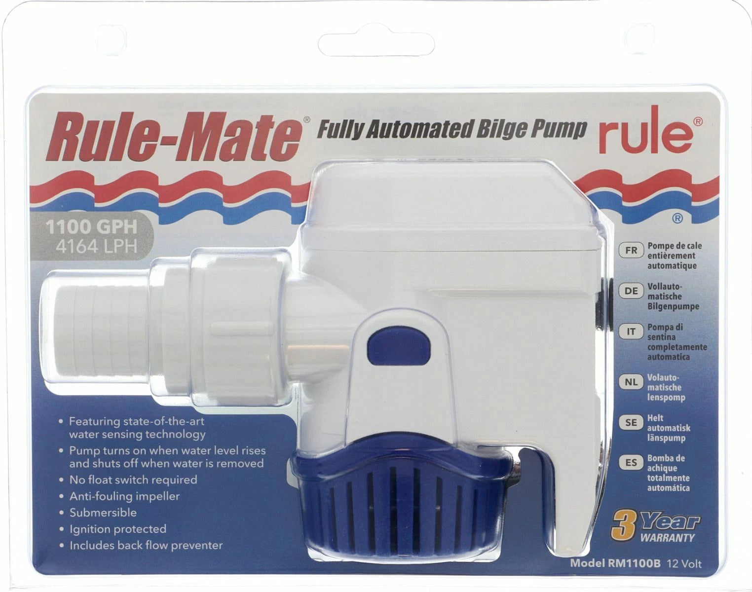 RULE-MATE Automatic Bilge Pump 1100 GPH for 2020 (RM1100B, RWB826)