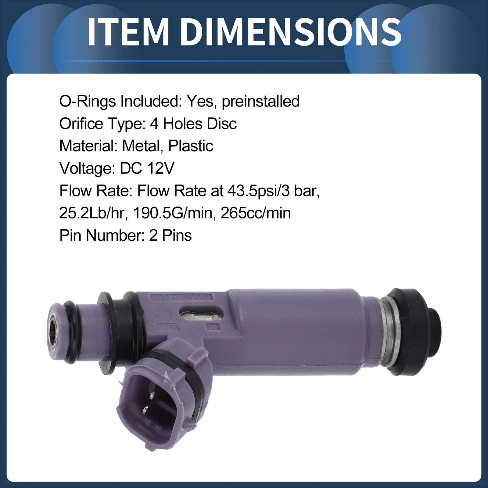 Fuel Injector No.BP6D-13-250A for Mazda Miata (2001–2005) 1.8L Purple
