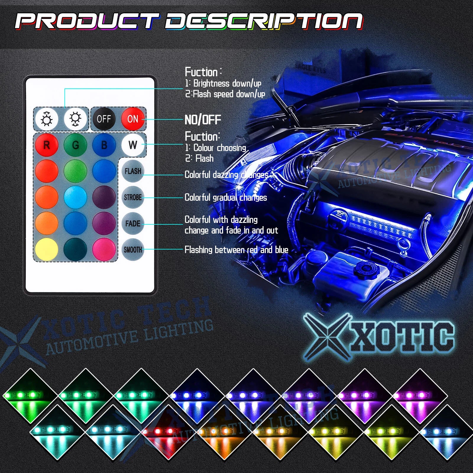 8x 4.9" RGB LED Engine Bay Accent Strips for Lexus (2010-2021)