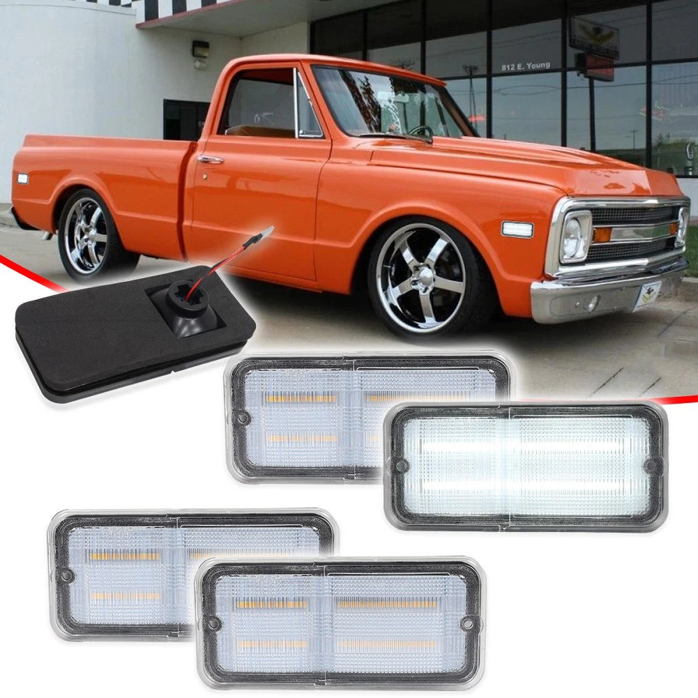 4X Clear LED Side Marker Lights for Chevy GMC C/K Trucks (1968–1972)