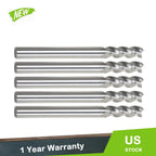 Set of 5 Carbide End Mills for Aluminum (3/16", 3 Flute)