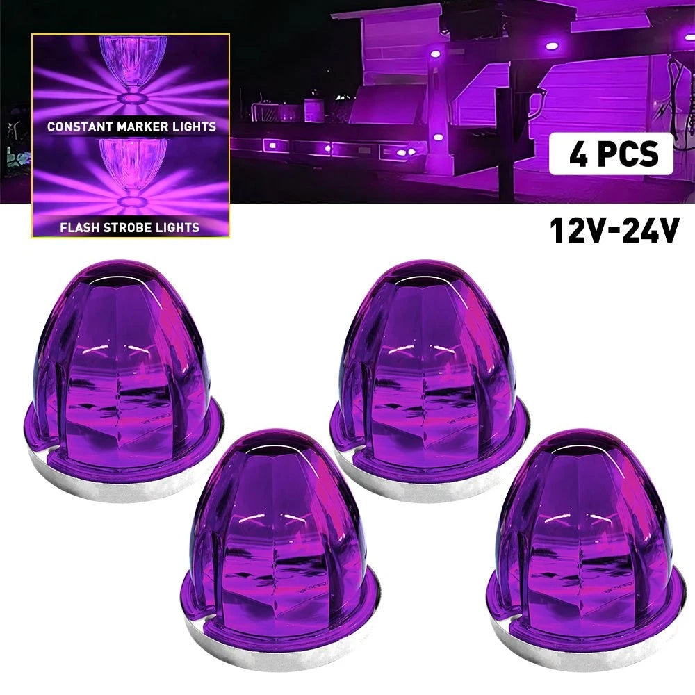4X Purple LED Round Side Marker Lights for Trailer EXV