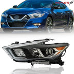 LH Headlight for Nissan Maxima (2016–2018) Black Halogen with LED DRL