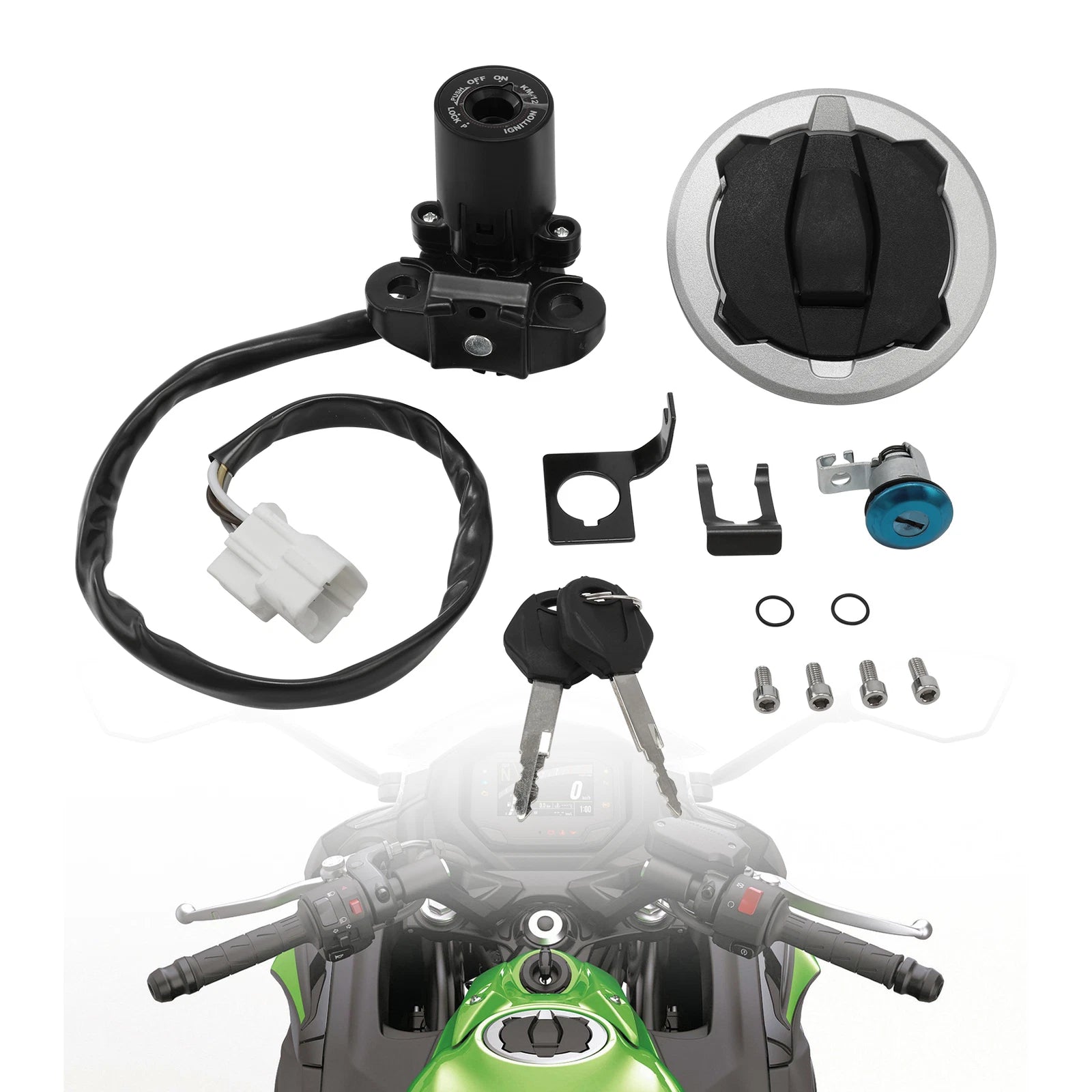 Fuel Gas Cap Ignition Switch Lock Key Set for Kawasaki Ninja 650 (2017–2023)