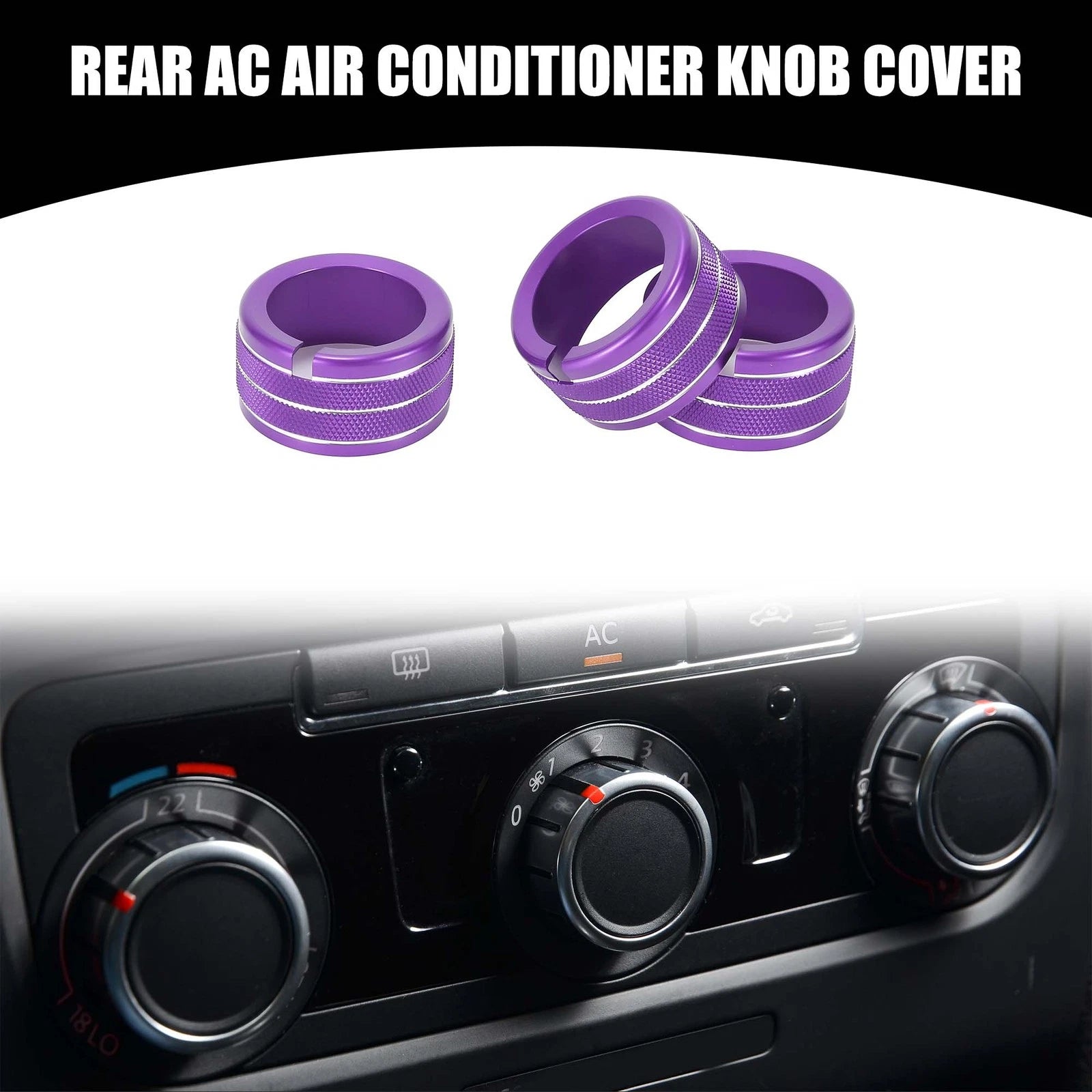 Set of 3 Rear AC Heat Temp Climate Switch Knob Covers for Dodge Durango (2011–2020) - Purple