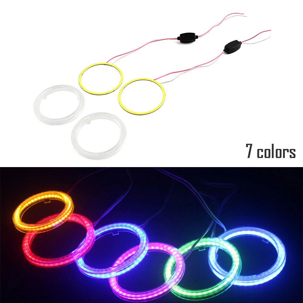70MM Ring DRL Fog Headlights COB Angel Eyes Halo LED Light Universal 12V