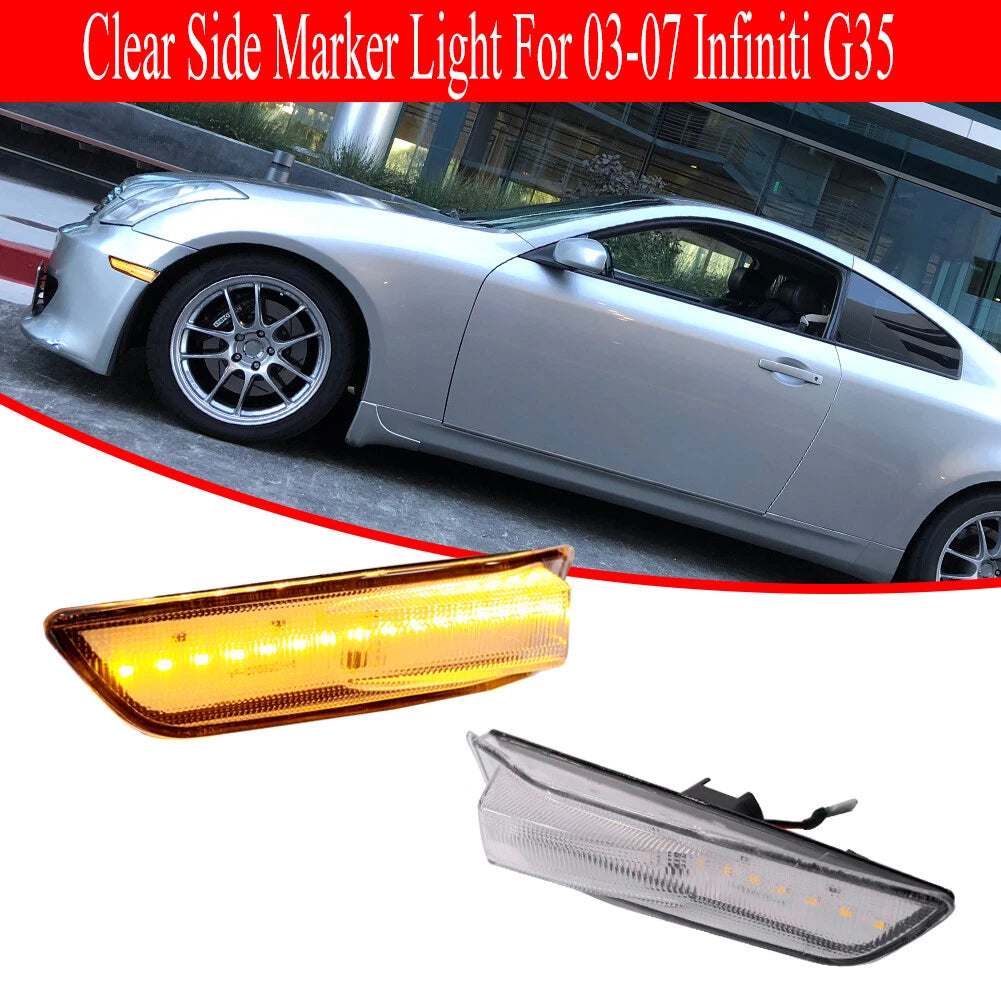Clear Amber LED Front Side Marker Lights for Infiniti G35 Coupe (2003–2007)