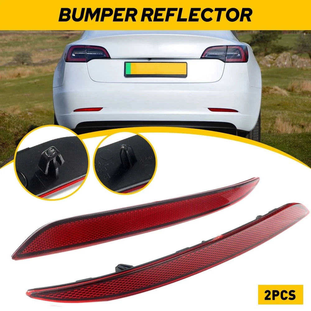 2X Red Rear Bumper Reflector Side Marker Light Cover for Tesla Model 3 (2017–2023)