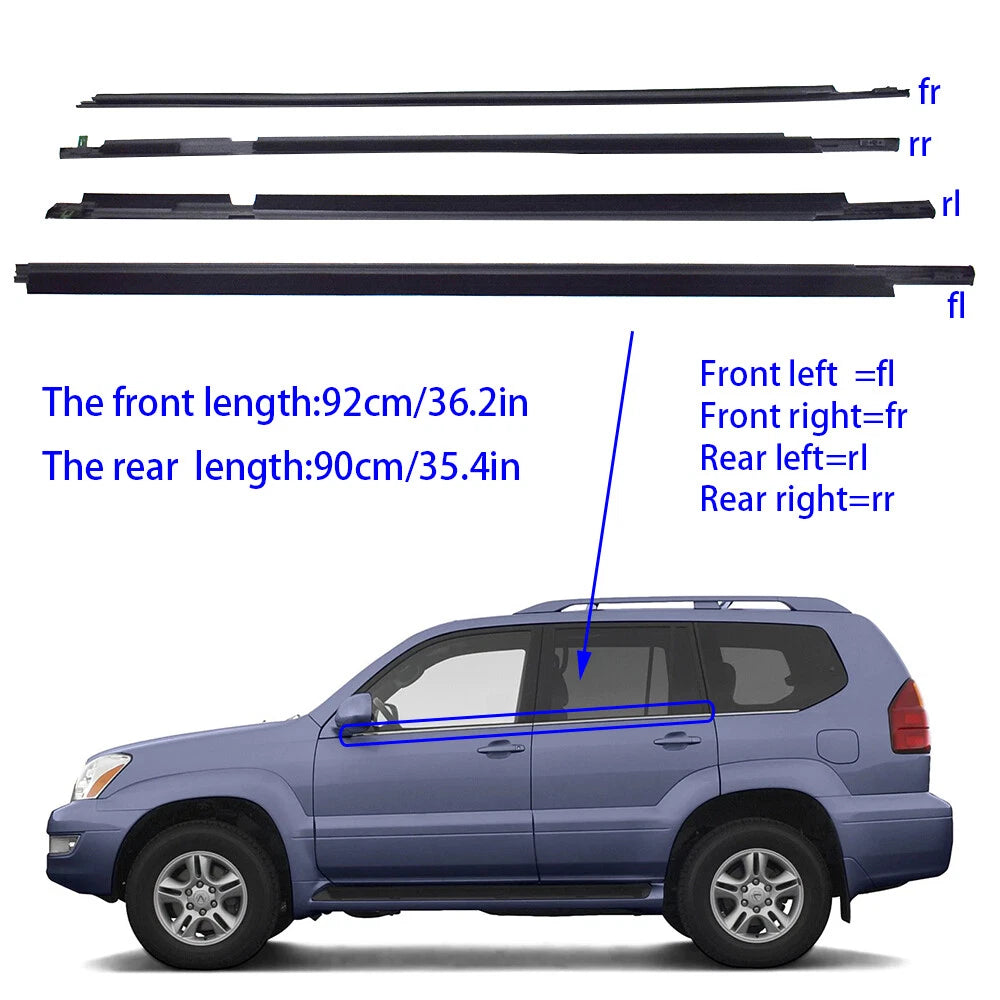 Set of 4 Weatherstrip Window Moulding Trim Seals for Lexus GX470 (2003–2009)