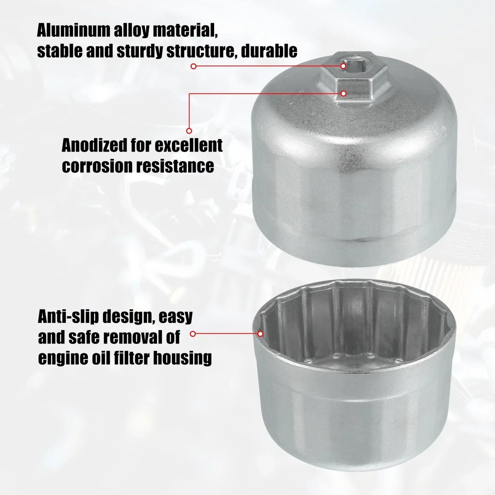 86mm 16 Flutes Oil Filter Wrench for BMW Volvo Silver Tone