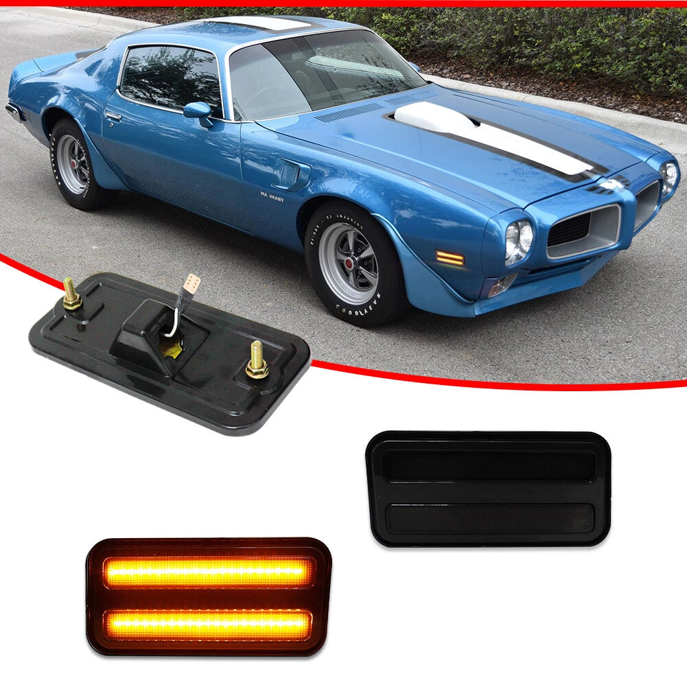 2X Smoked Lens Amber LED Front Side Marker Lights for Pontiac Firebird (1970–1981)