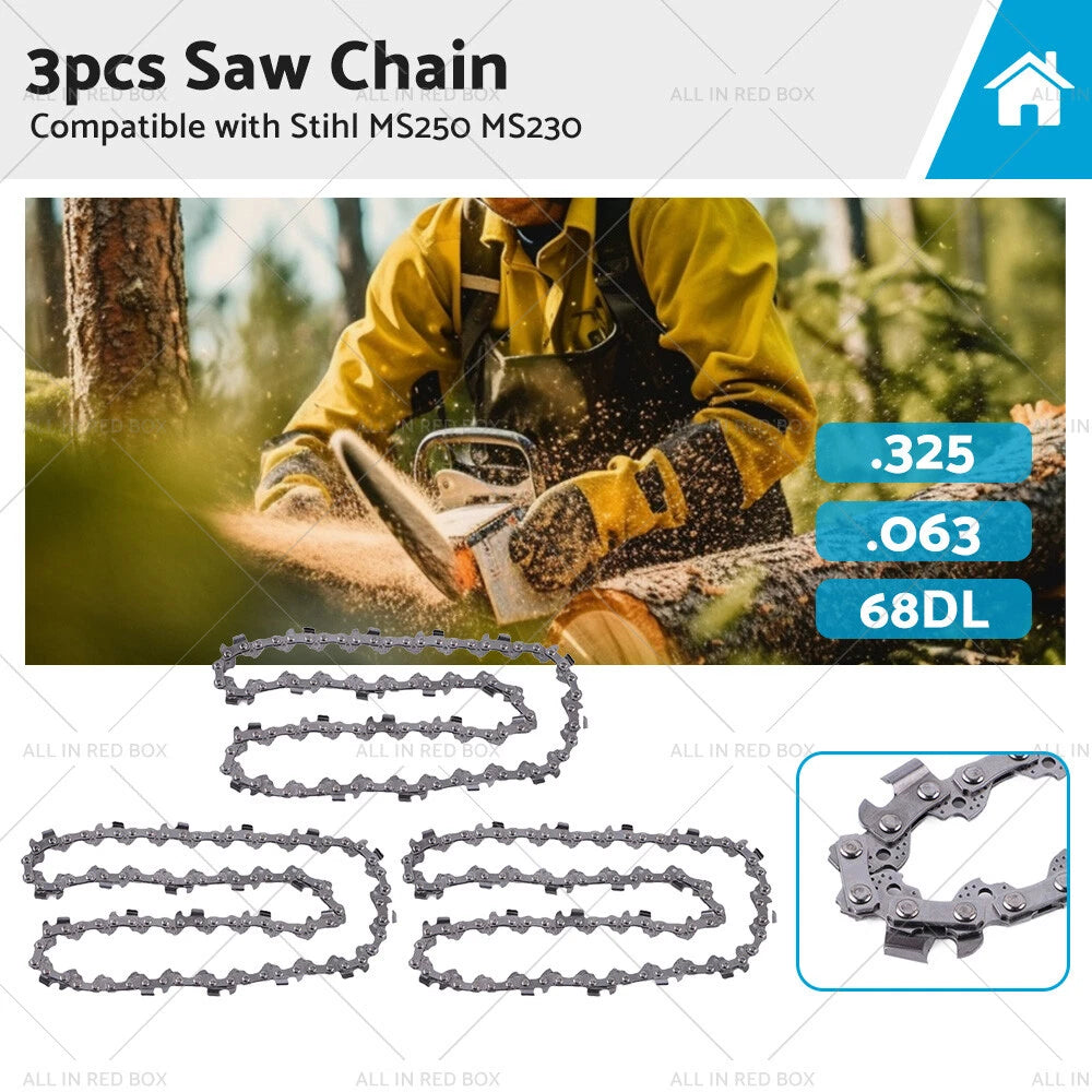 3PCS Chainsaw Chain .325 063 68DL for Stihl MS250 MS251 MS230 MS231 (18")