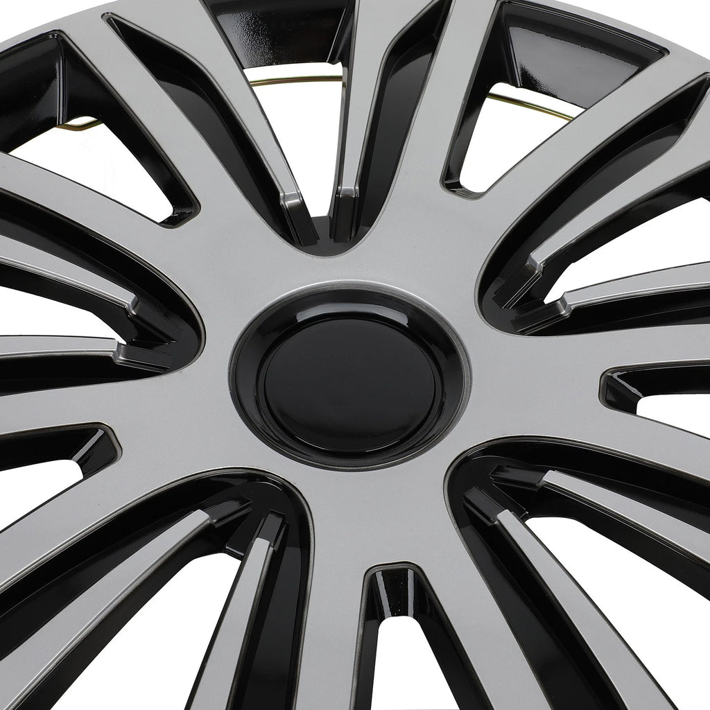 Set of 4 Wheel Hub Caps for All Models 16" Black & Silver Trim
