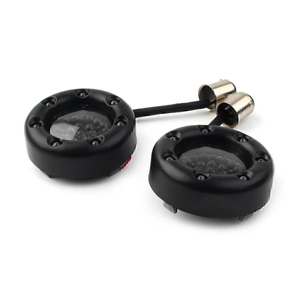 Red LED Turn Signal Lights with Gloss Black Trim Ring for Harley Sportster