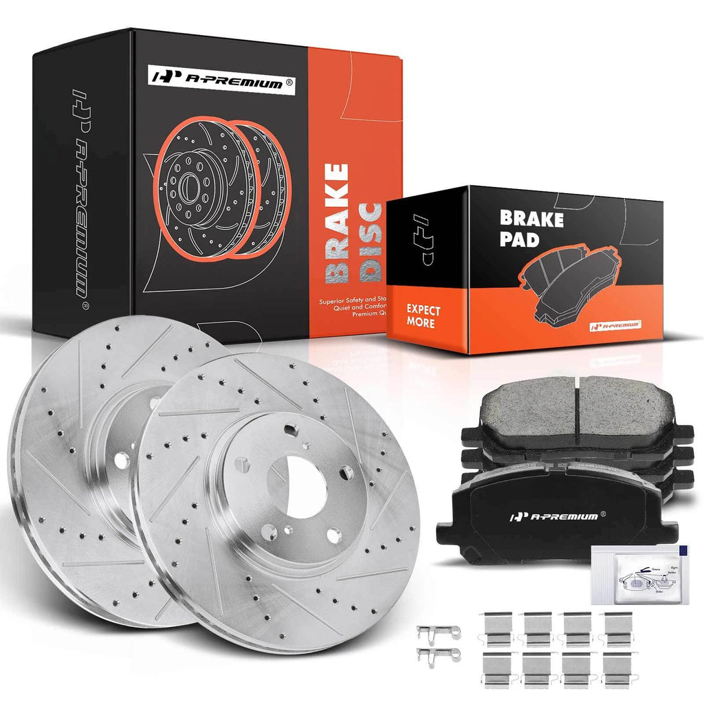Front Drilled Brake Rotors & Ceramic Pads for Toyota Highlander (2001-2007)
