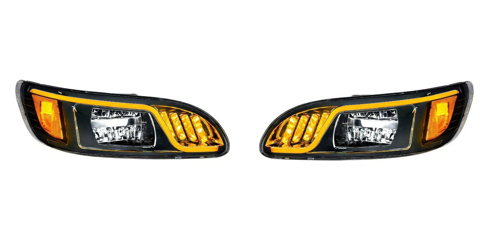LED Blackout Headlights Pair with Dual LED Turn Signals for Peterbilt 386 (2016–2017)