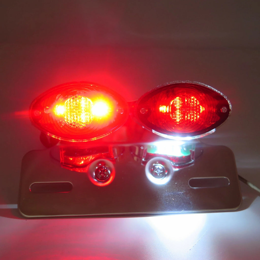 Cat Eye Tail Brake License Plate Light for Motorcycle (Custom, Chromed Red)