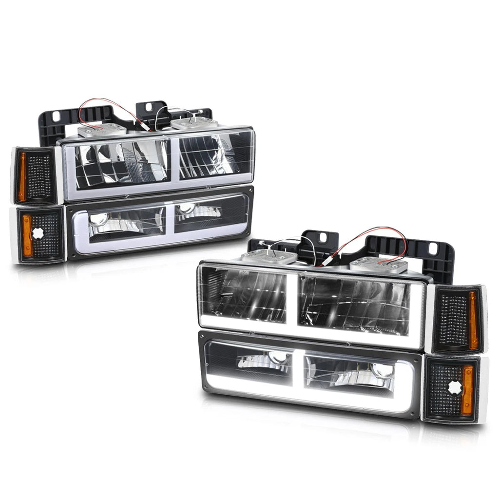 F-Shape LED DRL Headlights for GMC C/K Pickup Suburban Yukon (1994–2000)