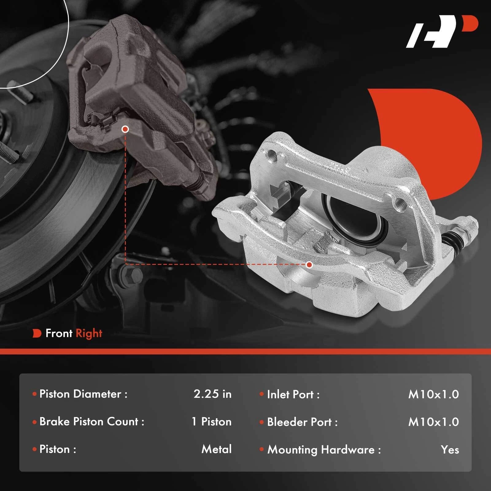 Front Passenger Side Brake Caliper with Bracket for Kia Soul (2019–2023)