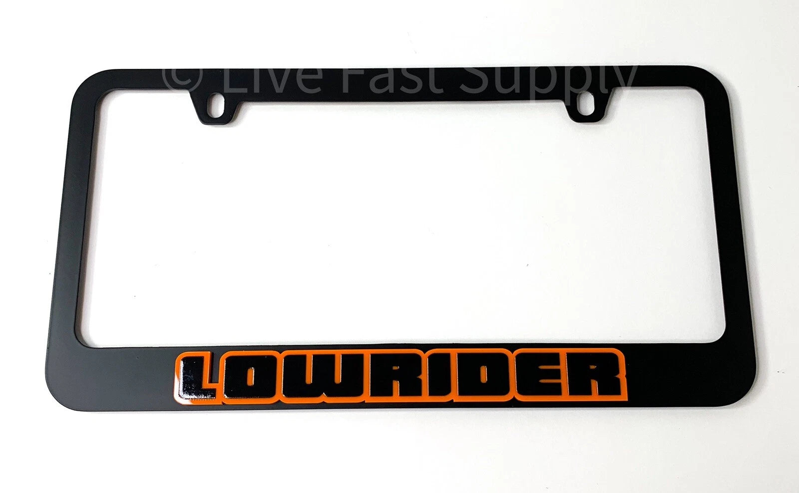 Matte Black License Plate Frame w Orange Outline for Universal (Any Year)
