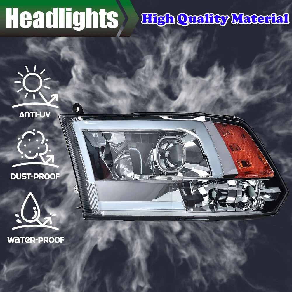 Smoke LED DRL Headlights Assembly for Dodge Ram 1500 2500 3500 (2009–2018)