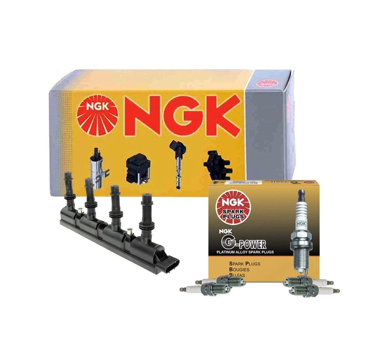Set of 1 Ignition Coil & 4 G-Power Spark Plugs for Chevy Cadillac