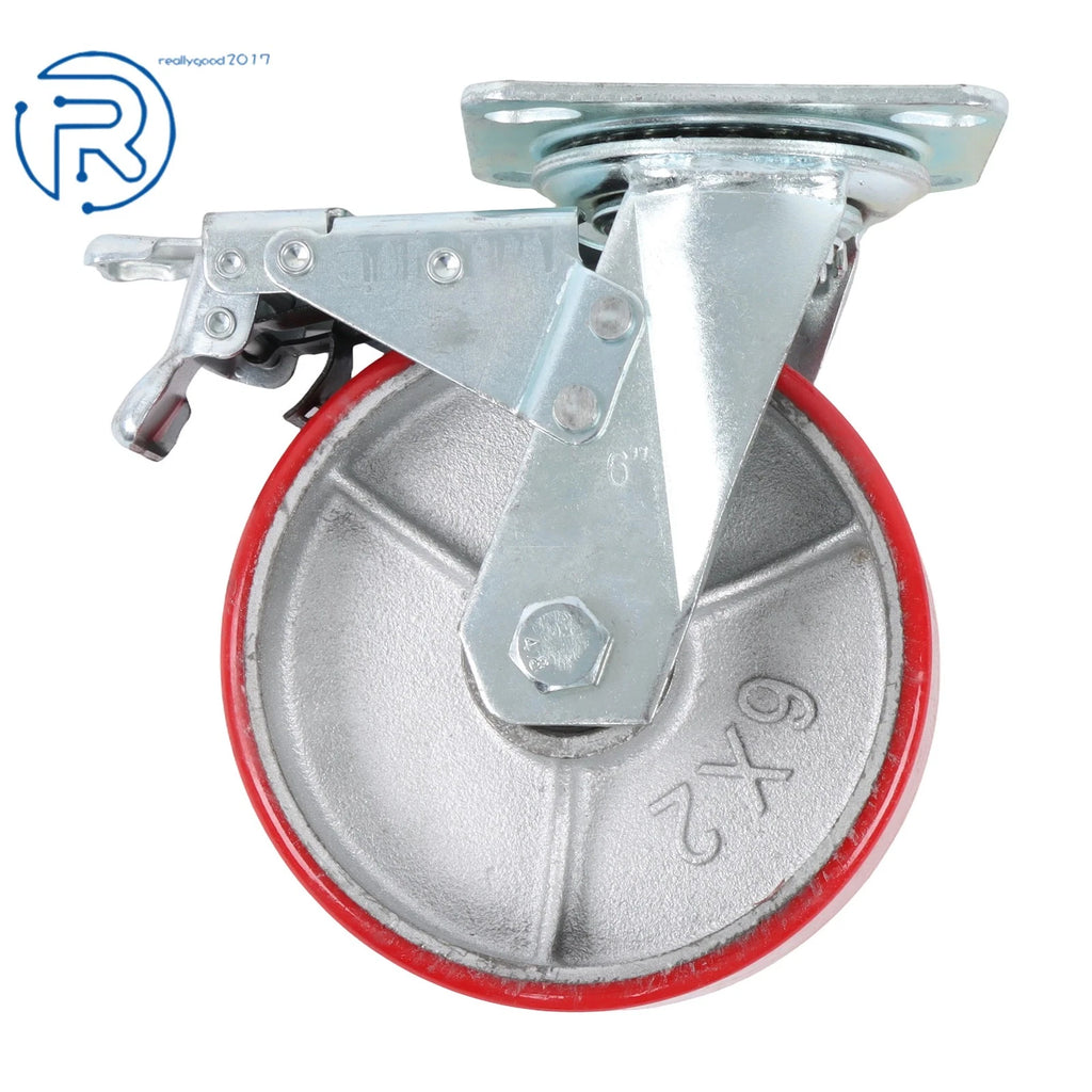 Set of 4 Red PU 6-Inch Casters for Universal Use (360° Rotation)