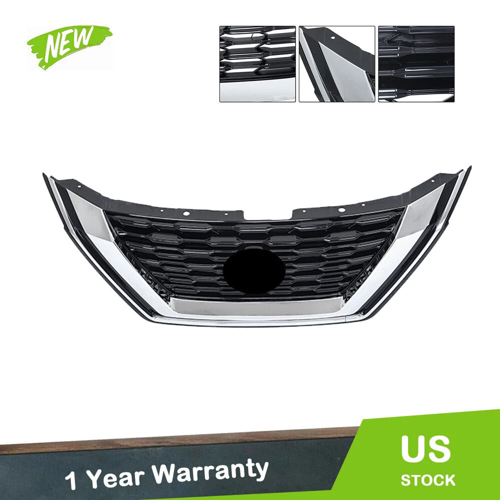 Front Upper Bumper Grill for Nissan Rogue (2021–2023) Black W/O Camera Hole