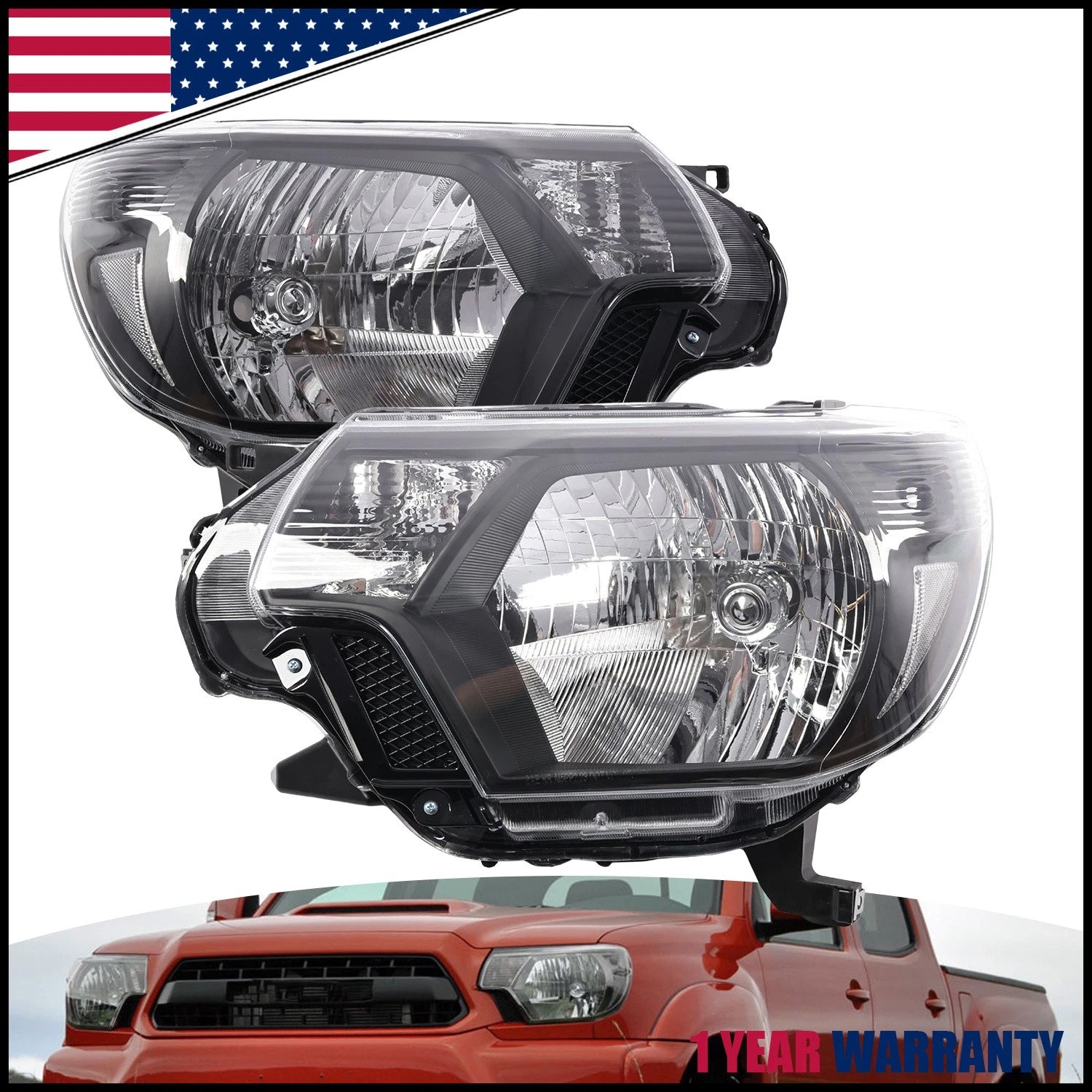 Pair of Black Headlights for Toyota Tacoma (2012–2015)