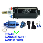 AEM 400LPH Fuel Pump + 6AN Inlet Fitting / 6AN Outlet Valve for
