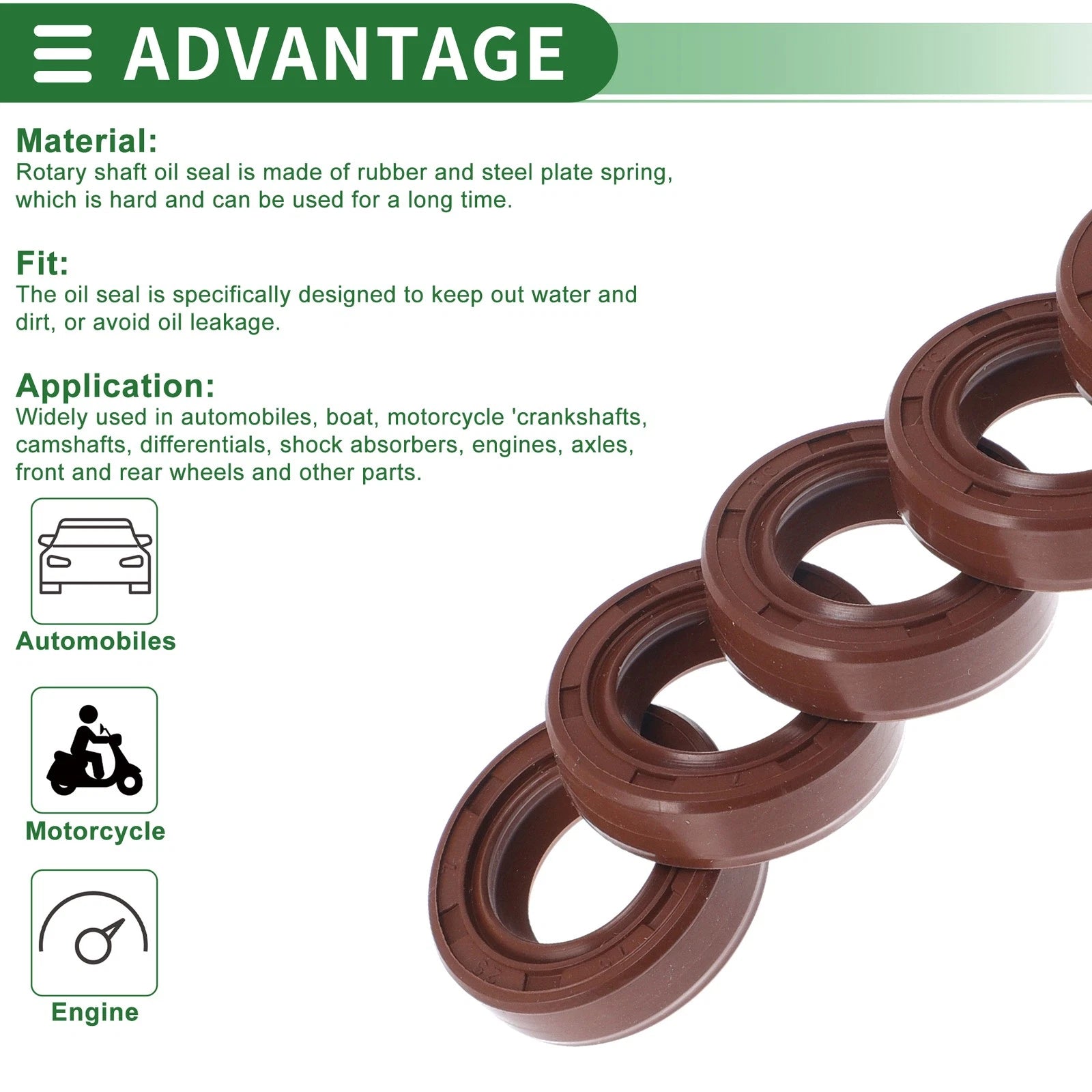 Set of 5 Oil Seal Rotary Shaft Seal FKM Rubber 15x25x7mm