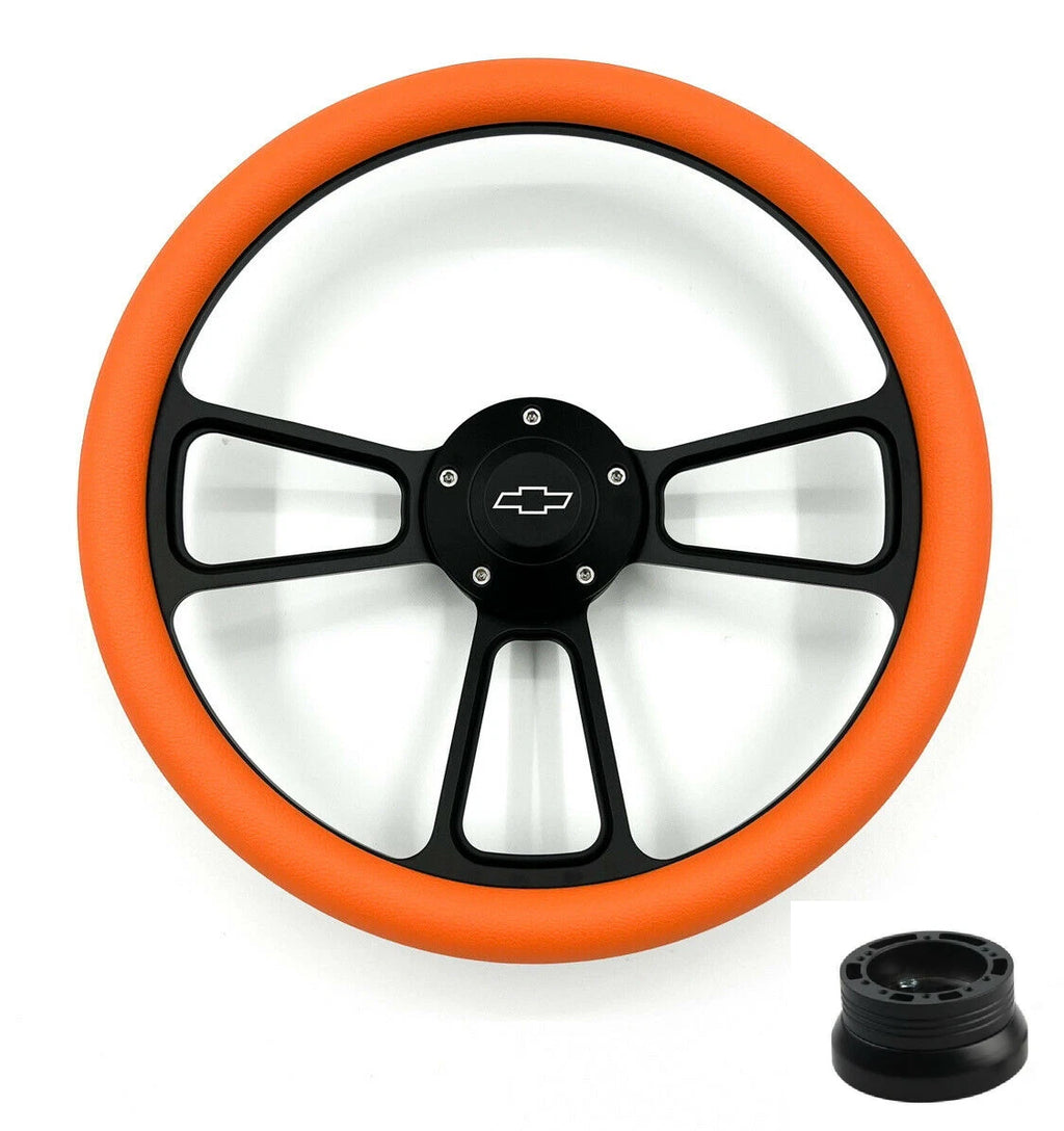 14 Inch Black Steering Wheel Cover with Orange Wrap for universal fit