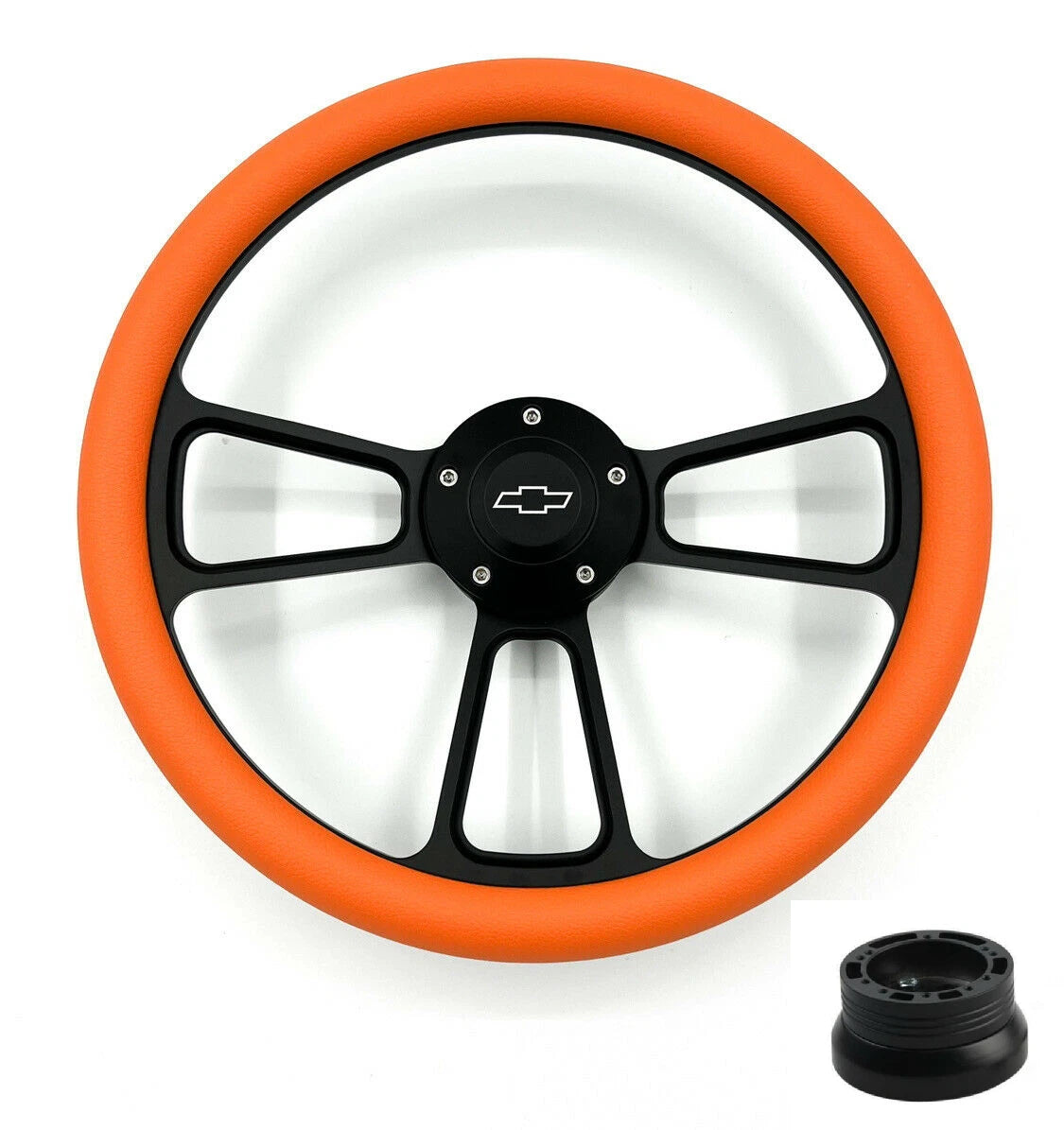 14 Inch Black Steering Wheel Cover with Orange Wrap for universal fit