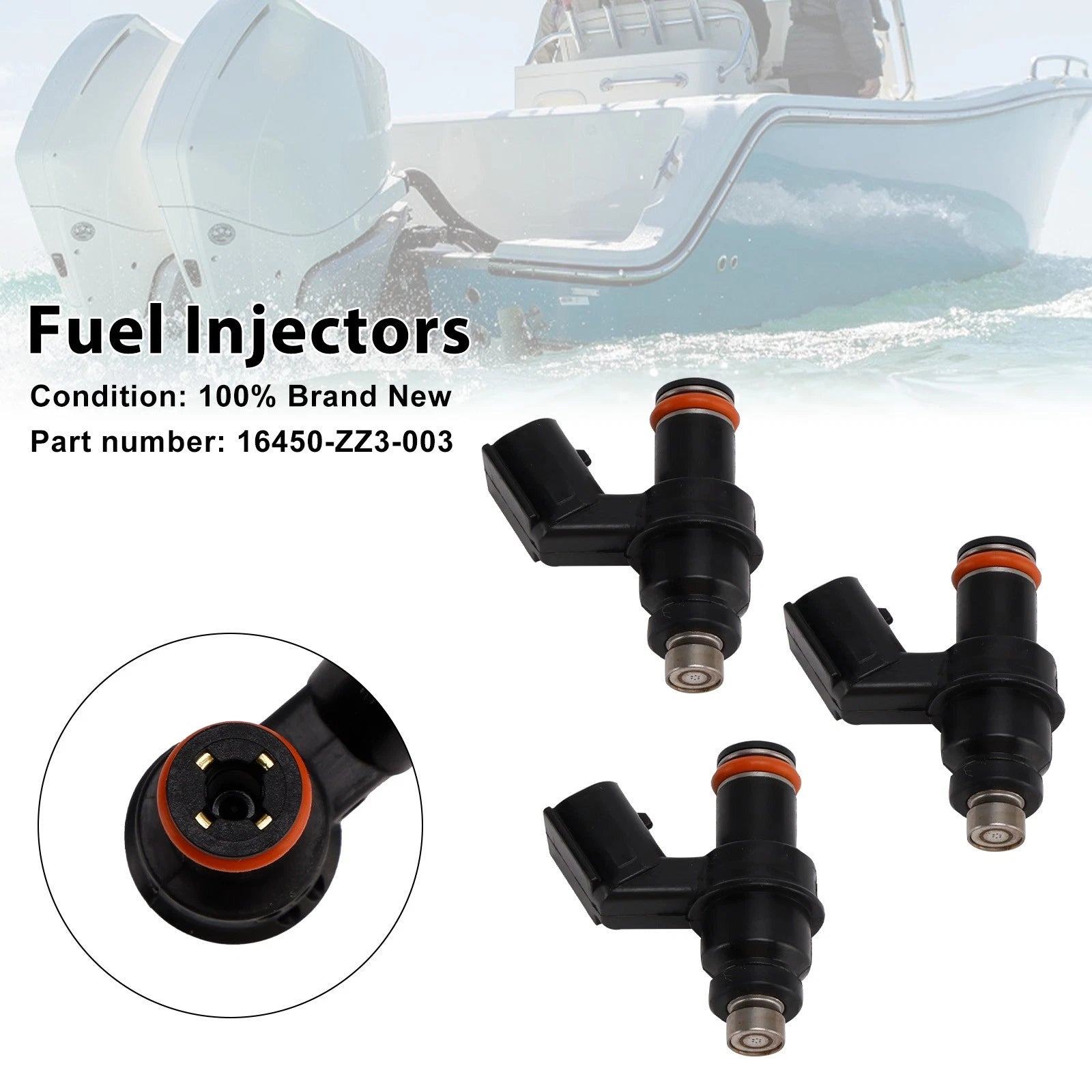 3X Fuel Injectors 16450-ZZ3-003 for Honda Outboard (1998) 60HP BF60A