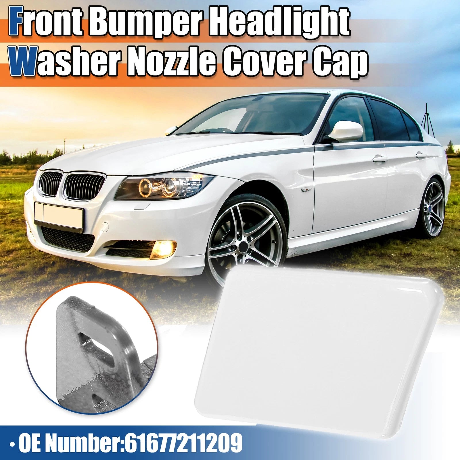 Left Side Front Bumper Headlight Washer Nozzle Cover for BMW E90 E91 (2006–2013)