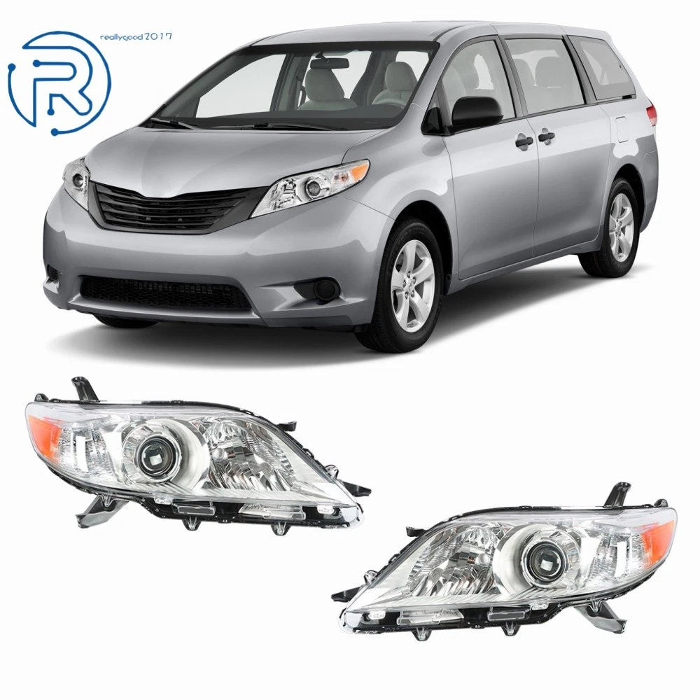 Halogen Headlights Set of 2 for Toyota Sienna (2011–2020) Chrome Housing