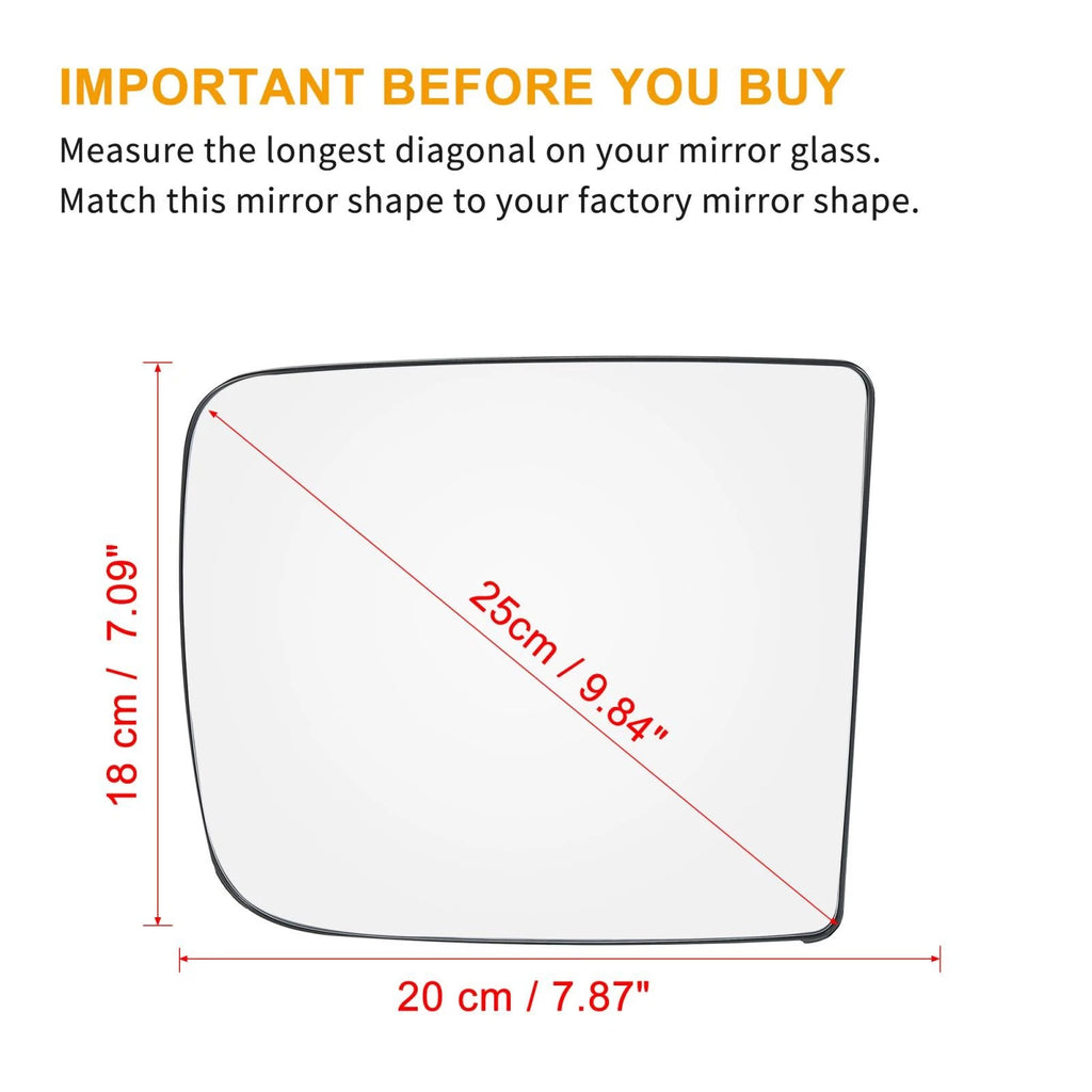 Heated Car Mirror Glass Right Side for Dodge Ram 1500 2500 3500 (2002–2023)